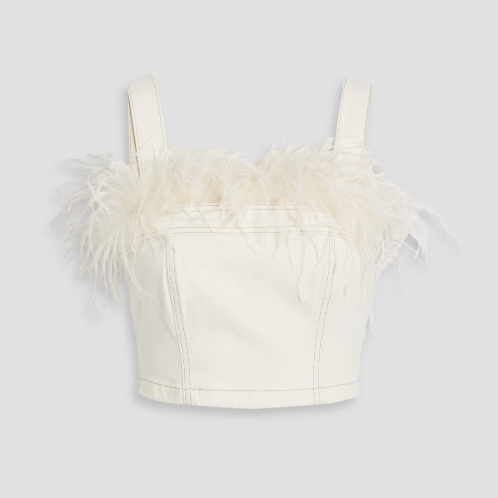 Simkhai removable White Feathered crop Top